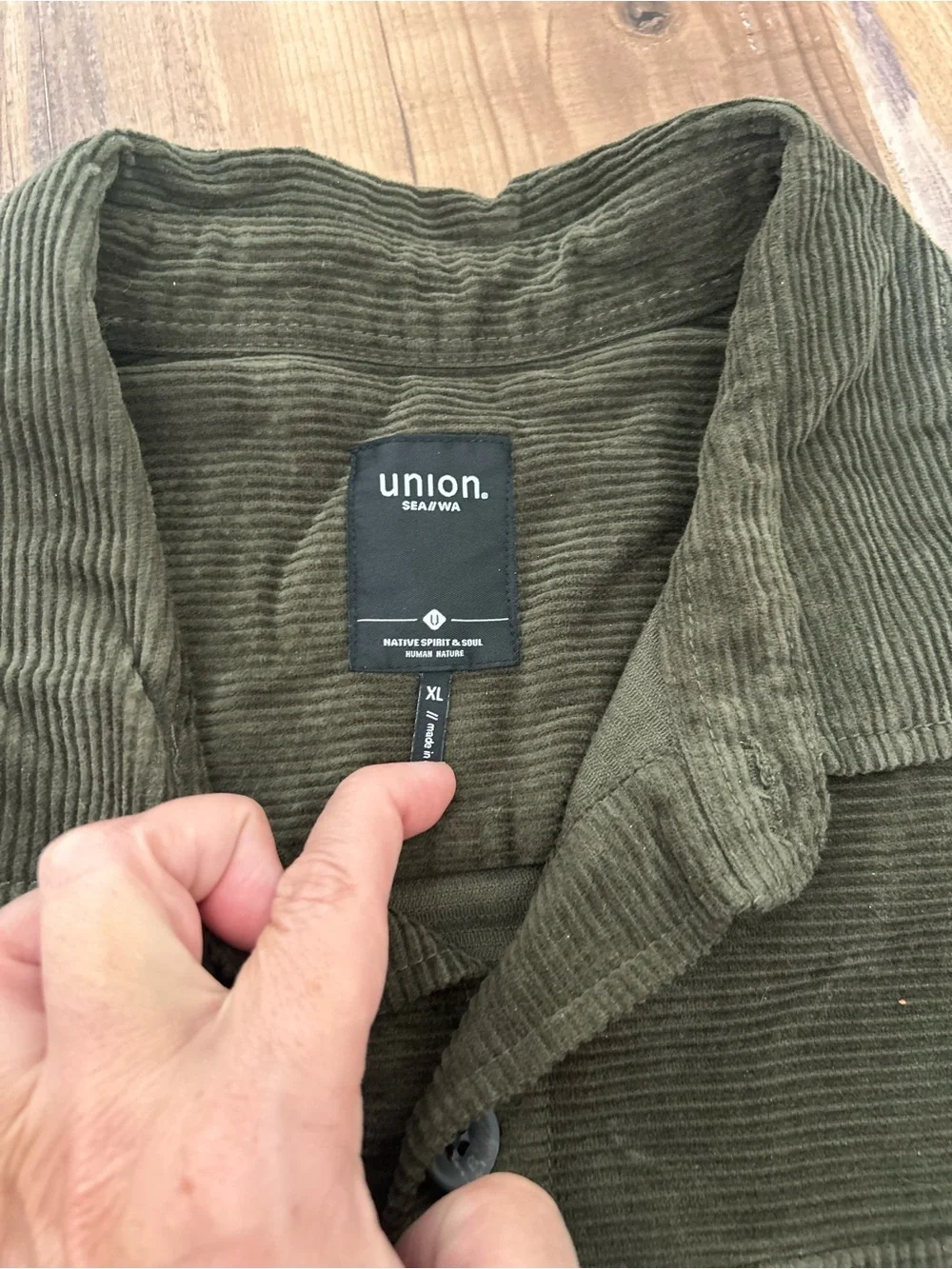 Men's Olive Corduroy Jacket & White Henley Combo